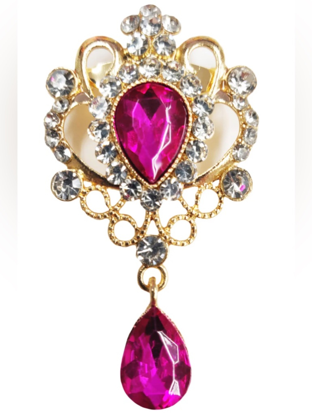 Aratta Elegant Gold Pink Jewel Teardrop Pendant Adorable Pin